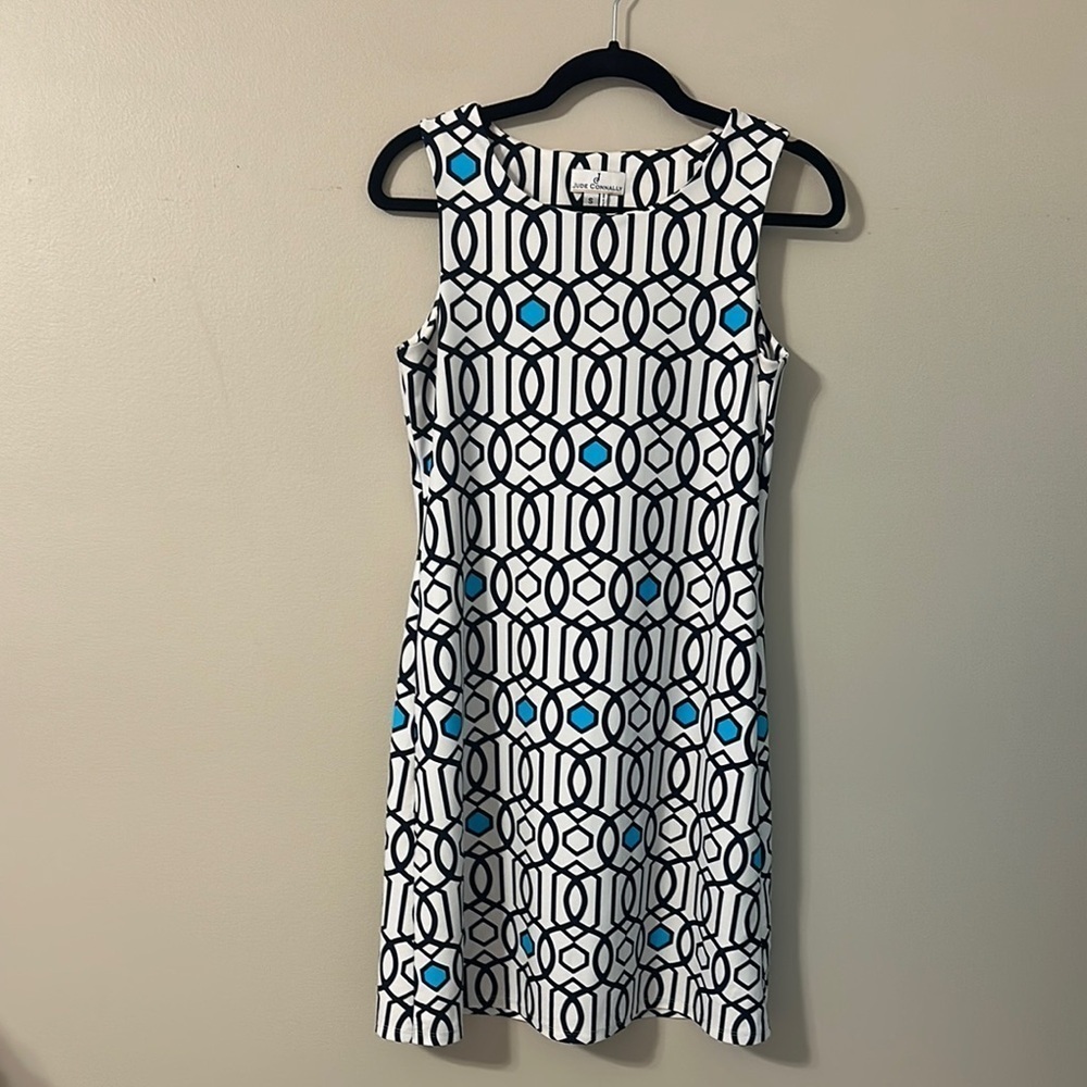 Jude Connally Beth Dress Navy & White Sheath Mini Dress Sz Small Resortwear